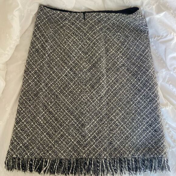 apostrophe wool skirt blend black white gray with fringe 8 pencil skirt - Picture 2 of 6